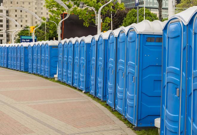 Seasonal porta potty units set up at a Bel Air, Maryland venue